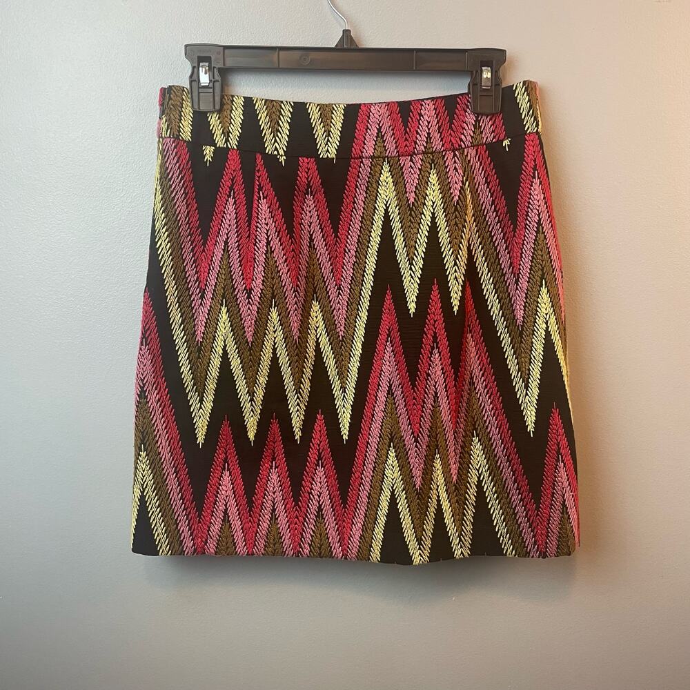 Anthropologie Beth Bowley Embroidered Skirt Bold Colors Zig Zag Pattern Womens 4